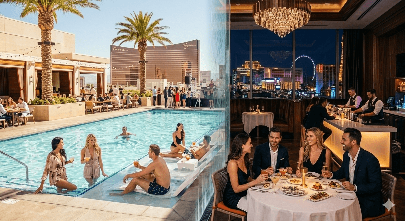 Las Vegas pool and dining atmosphere